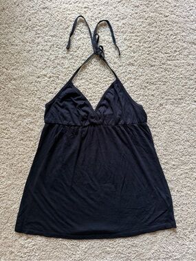 GAP Black Halter Tank Top Size M Cotton Modal Blend V-Neck Empire Waist Cami